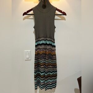 Missoni Brown Sheath Midi Dress Sleeveless Mock Neck